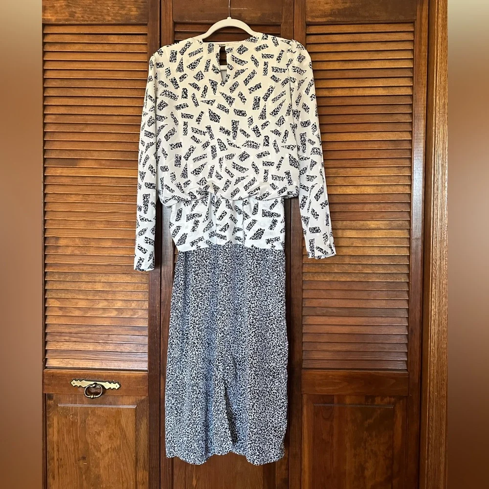 1980s vintage Toni Todd navy and white secretary dress size 10.